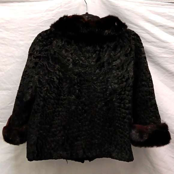 Hattie Carnegie Leather Curly Lamb & Mink Vintage Coat - Picture 6 of 15